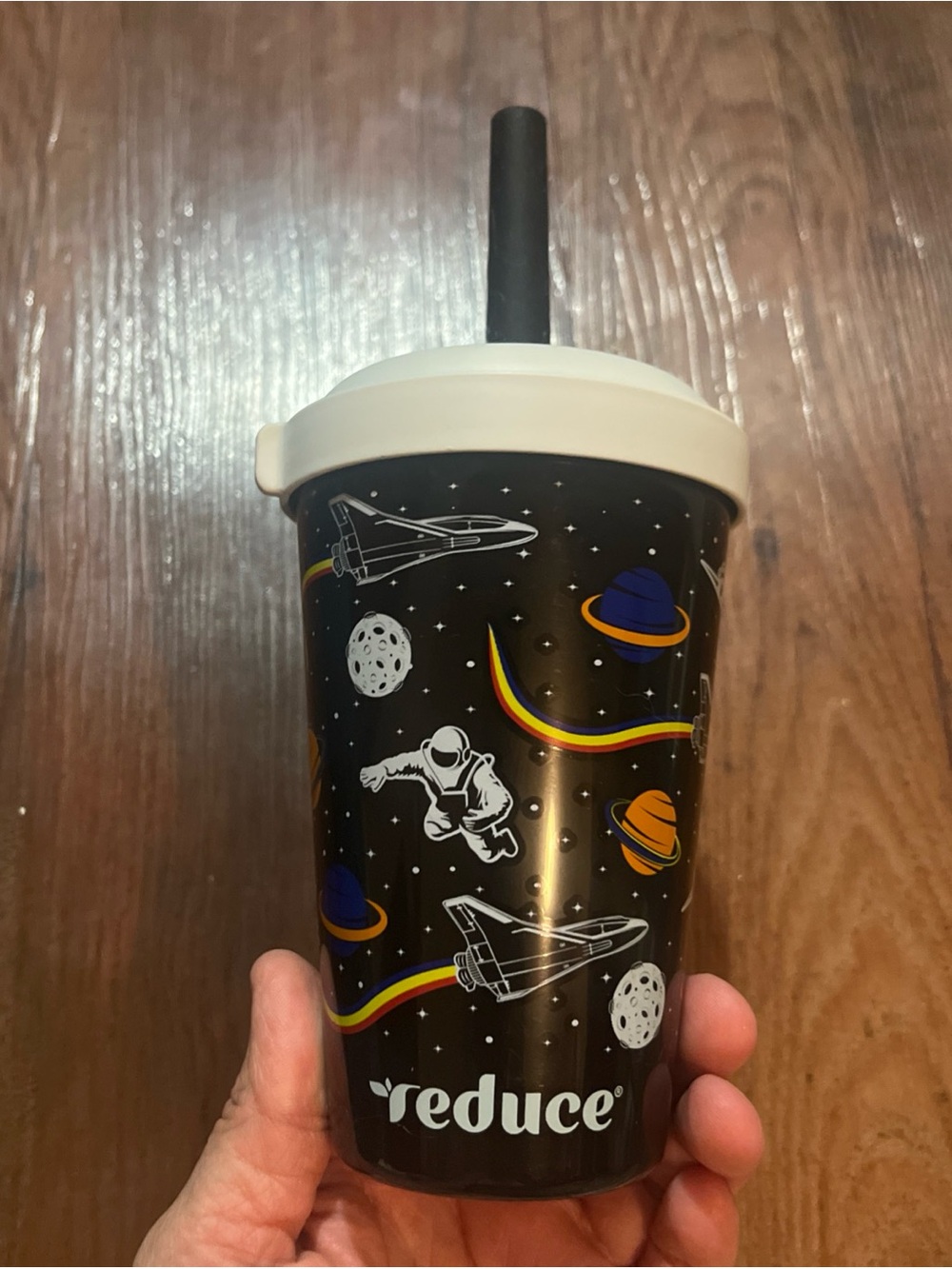 reduce® Kids Space-Themed Black Reusable Cup with Straw